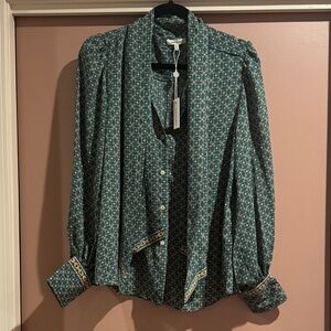 Max Studio Deep Green and Yellow Patterned Blouse